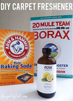 a bottle of baking soda next to a box of soap