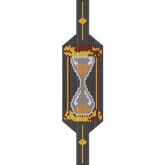 an hourglass cross stitched on a white background