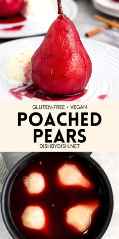 Collage of images of red wine poached pears Poached Pears Dessert, Red Wine Poached Pears, Wine Poached Pears, Pear Dessert, Poached Pears, Elegant Desserts