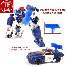 an image of a toy car with the words leggy rescue bots chase hammer