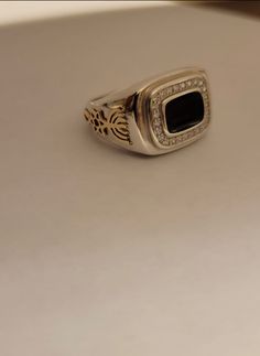 14K Gold and Sterling Silver Onyx Ring.