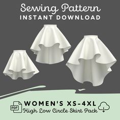 the sewing pattern for women's skirts is shown in three different sizes and colors