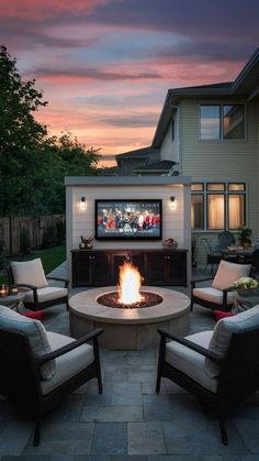 Backyard With Jacuzzi And Fire Pit, Large Backyard Inspiration, Deck With Seating Built Ins, Pergola Tv Ideas, Patio Tv Ideas, Backyard Ideas For Entertaining, Deck Tv Ideas, Backyard Tv Ideas Patio, Outdoor Tv Ideas Patio Design