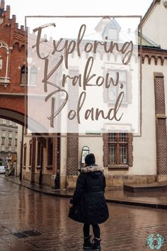 a woman standing in front of a building with the words exploring branoan poland