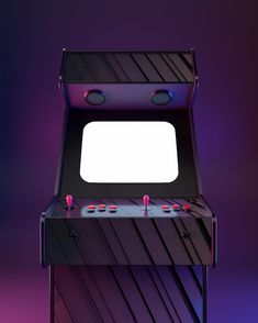 an old fashioned arcade game machine on a purple background