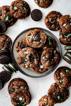 chocolate mint cookies and oreos on a plate