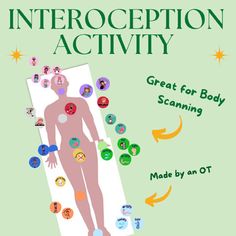 Use this interoception activity to provide your students a visual of their internal body signals. This activity could be used alongside a regular body scan or after the completion of movement, games or focus time to provide kids with a visual references to the changes in their body. To complete the activity, cut out each colour coded circle and discuss the possible feelings with your student. Have students pick out the circles that match how their body is currently feeling! Bonus tip: add velcro Interoception Activities For Kids, Work Baddie, Counseling Crafts, Regulation Activities, Emotional Regulation Activities, Adolescent Therapy, Coping Skills Activities, Deep Pressure, Science Week