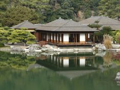 japanese tea house | Traditional Japanese Tea House at Ritsurin Park Lámina fotográfica ... Traditional Japanese Tea House, Usonian Architecture, Architecture Jobs, Asian House