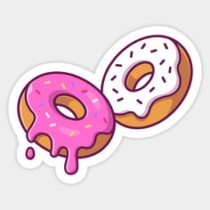 two donuts with pink icing and sprinkles sticker on white background