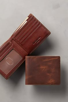 Our handsome Distressed Leather Billfold Wallet holds it all without the weight or bulk. Premium Argentine cowhide leather with a gently broken-in look organizes your cash and cards in a slim design that slides easily in your pocket or tote. You get a divided bill compartment, five card slots, an ID window, and two slip pockets for receipts. This lightweight wallet is lined in resilient nylon with RFID signal blocker to prevent data theft. Wallet Leather Men, Men's Leather Wallet, Men’s Wallet, Wallet Ideas, Men Gift Ideas, Leather Wallets For Men, Leather Wallet Men, Custom Leather Wallet