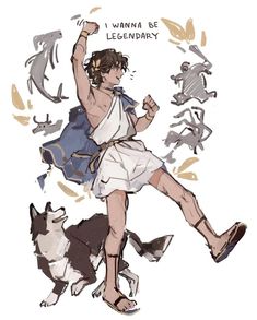 a drawing of a woman running next to two dogs and the words i wanna be legendary