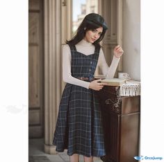 Orcajump - Coordinated Ensemble of a Sleeveless Dress, Overcoat, and Overall Skirt Dress Overcoat, Overall Skirt, Dress Collar, Strappy Dress, Dress Xl, Crewneck Dress, Back Dress, Dress Backs, Sleeveless Dress