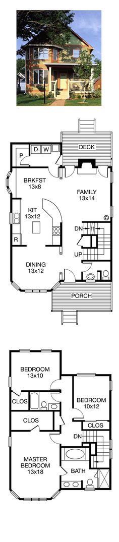 two story house plans with an open floor plan and three levels to the second level