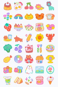 an assortment of colorful stickers on a white background