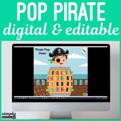 a computer screen with the words pop pirate digital and editable on it, in front of