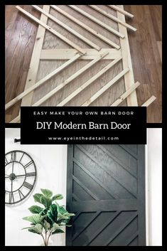 diy modern barn door with text overlay that reads easy make your own barn door