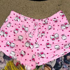 Brand New Without Tags Never Used Or Tried On Size: 2xl But Looks Like And Xl Perfect For Any Sanrio Lover Casual Cartoon Print Bottoms For Pajama Party, Casual Hello Kitty Print Loungewear Bottoms, Casual Pink Bottoms With Hello Kitty Print, Casual Hello Kitty Print Bottoms For Loungewear, Casual Cotton Bottoms With Hello Kitty Print, Hello Kitty Shorts, Kuromi Clothes