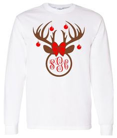 Christmas Deer Monogram - White Longsleeve Tee | Southern Grace Creations Deer Monogram, Black Friday Shopping Shirts, Christmas Monogram Shirt, Southern Grace, Monogram Shirts, Christmas Monogram, Favorite Bible Verses, Christmas Deer, Black Friday Shopping