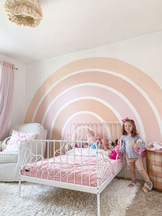 Girls Toddler Room, Boho Toddler Room, Rainbow Girls Room, Pastel Rainbow Wall, Boho Rainbow Wall, Rainbow Bedroom, Girl Room Inspiration, Pastel Bedroom, Toddler Girl Room