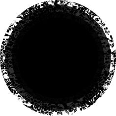 an abstract black and white circle with small splats in the center, on a white background