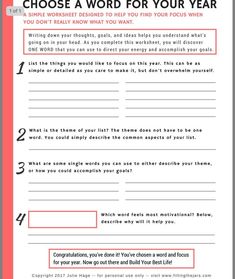 a red and white checklist with the words choose a word for your year