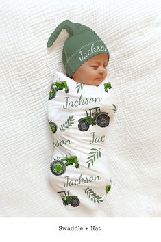 Farmer Baby, Baby Boy Coming Home Outfit, Boy Coming Home Outfit, Farm Baby Shower, Personalized Swaddle, Swaddle Baby, Green Tractors, Custom Baby Blanket, Farm Baby