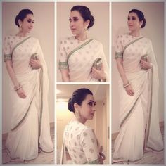 KK on Instagram: “💚💚#sareelove#classicindian#simplicity#chanderi#white#alwaysright@sabyasachiofficial@eahaamiin1” Desi Look, Karishma Kapoor, Kasavu Saree, Kangana Ranaut, Celebrity Fashion Trends, Madhuri Dixit, Saree Trends, Indian Attire, Indian Designer