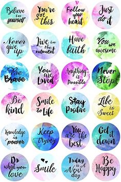 watercolor stickers with different sayings on them