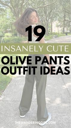 Save this pin for a perfect olive green pant outfit! If you're not sure how to style olive green pants for work, spring, winter, summer, or fall, then this article is a must-read. Tap to discover 19+ insanely chic casual olive pants to create the perfect timeless and streetwear looks! Olive Jogger Outfits Women, How To Style Green Wide Leg Pants, Green Wide Leg Pants Outfit Fall, Olive Green Jeans Outfit Women, Olive Dress Pants Outfit, How To Style Army Green Pants, Olive And Cream Outfit, Wide Green Pants Outfit