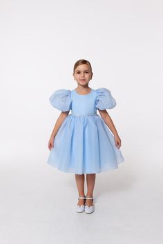 Light Blue Dress Outfit, Blue Dresses For Kids, Blue Girl Dress, Dress For Birthday Party, Pastel Blue Dress, Fabric Illustration, Kid Birthday Outfits, Wedding Communion, Blue Dress Outfits