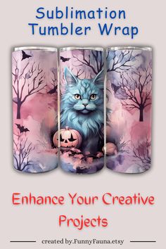 Spooky Cat Tumbler Wrap - 20oz Sublimation Halloween Skinny Design, Skinny Straight | Tapered Png, Seamless Design Design Tutorials