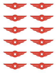 red wings with white stars are arranged on a white background in the shape of an airplane