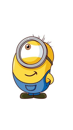 a yellow and blue minion with big eyes