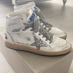 Golden Goose Sky Star Sneakers Size 8 Great Condition Worn A Few Times With Box And Dust Bags Golden Goose Sky Star, Shoes Golden Goose, Goose Sneakers, Goose Shoes, Golden Goose Sneakers, Golden Goose Shoes, Star Sneakers, Walker Boots, Golden Goose