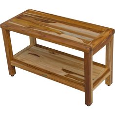 a wooden table with two shelves on each side