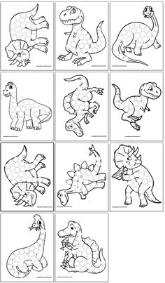 printable dinosaur worksheet for kids to learn how to draw and color the dinosaurs