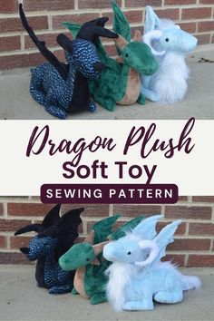 Dragon Plush Soft Toy sewing pattern. The designer gives you lots of options for horns, spikes, fur, and other details, so that you can create a unique dragon of your very own! Tips for thread sculpting, adding fur details, and subdividing pattern pieces are also included in this tutorial. The designer rates her sewing project as suitable for intermediate+ or advanced level sewists. It involves sewing on curves, sewing tight corners, and hand sewing techniques. SewModernKids Simple Plush Sewing Pattern, Free Sewing Pattern For Stuffed Animals, Dragon Plush Sewing Pattern Free, Dragon Doll Pattern, Easy Plush Sewing Pattern Free, Dragon Plushie Pattern Free, Sewing Patterns Stuffies, Dragon Stuffed Animal Pattern, Stuffed Dragon Pattern Sewing