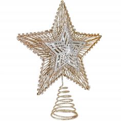 a christmas tree topper that is shaped like a star with spirals on it