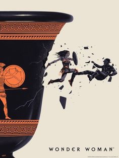 an image of a vase being smashed by two people in the background with text that reads wonder woman