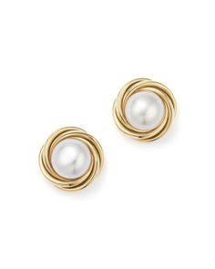 An enduring, elegant knot design in 14K yellow gold encircles beaming pearl studs. Small Diamond Stud Earrings, Silver Circle Earrings, Clean Gold Jewelry, Ruby Earrings Studs, Black Gold Jewelry, Knot Stud Earrings, Long Pearl Necklaces, Mens Gold Jewelry, Knot Studs