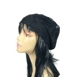 "Grunge Black Beanie Goth Beanie Grunge Hat Lightweight Slouch Hat Goth Slouchy Beanie Steampunk Slouchy Beanie Black CUSTOM SIZE/Lining COLOR ALERT...dark black. Images have been lightened to show detail. One side is shredded black lightweight cotton blend Reverse side is fully-lined in black 100% cotton jersey knit, white 100% cotton jersey knit, black nylon mesh. My slouchy hats are all designed and made by me in my home studio. Nothing is out-sourced. I am inspired by beautiful and unconvent Black Hats For Winter Alternative Fashion, Black Winter Hats For Alternative Fashion, Punk Style Adjustable Beanie Hat, Adjustable Punk Beanie Hat, Edgy Black Hat For Alternative Fashion, Black Punk Costume Hats And Headpieces, Gothic Winter Costume Hats And Headpieces, Black Alternative Style Hats For Alternative Fashion, Black Fitted Witchy Hat