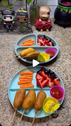 two plates filled with food on top of a counter