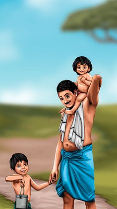 an image of a man carrying a child in his arms and another person holding him