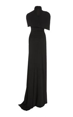 Brandon MaxwellCape-effect Draped Stretch Jersey Gown - Runway Catalog Luxury Pre-draped Maxi Evening Dress, Luxury Black Pre-draped Dress, Black Luxury Draped Dress, Luxury Black Pre-draped Evening Dress, Luxury One Shoulder Maxi Dress For Prom, Luxury Black Rayon Dress, Luxury Black Maxi Gown, Luxury Black One Shoulder Dress, Luxury Fitted Pre-draped Maxi Dress