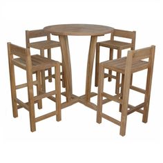 the table and chairs are made out of teak wood with four stools around it