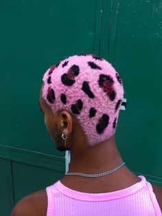 PINK JAGUAR. Cheetah Print Hair Men, Short Hair Dye Ideas, Pink Jaguar, Cheetah Print Hair, Boys Colored Hair, Half And Half Hair