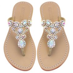 Shop for Bora Bora sandal at shopmystique.com! One of our best sellers, you will surely stand out in these iridescent gold crystal sandals. Perfect for brides, beach weddings, and honeymoons! FREE SHIPPING IN THE US and 15% off your first order! Dressy Flat Sandals, Sandals Glitter, Dressy Flats, Bling Sandals, Summer Sandals Flat, Crystal Sandals, Rhinestone Flats, Sandals Beach, Jeweled Sandals