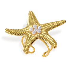 PRICES MAY VARY. Charming starfish statement ring, with tiny pearls embellished in the middle of the starfish, full of enthusiasm and vigor, adding a touch of energy and life force to your appearance. Trendy exaggerated sea star ring, around U.S. ring size No.7-No.9, open design, bold and cool, chic accessory for both daily casual and holiday. Fashionable ocean extra big ring, 18k gold plated titanium stainless steel, harmony for skin and health, waterproof, fade-resistant, lightweight, lead fre Summer Ocean-inspired Starfish Jewelry, Ocean Rings, Bohemian Gold Starfish Jewelry, Luxury Yellow Gold Jewelry With Starfish Charm, Nickel-free Starfish Shaped Ocean-inspired Jewelry, Ocean-inspired Starfish Yellow Gold Jewelry, Ocean Ring, Summer Beach Jewelry, Unique Gold Rings