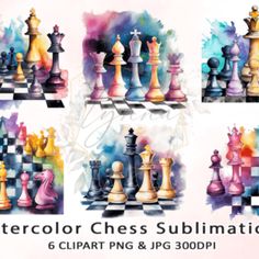 Watercolor Chess Clipart Chess Watercolor, Chess Clipart, Chess Shirts, Watercolor Card, Watercolor Cards, Watercolour Painting, Chess, Creative Fabrica, Linux