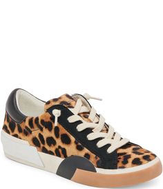 From Dolce Vita&#x2C; the Zina Animal Print Calf Hair Sneakers feature:Calf hair and leather upperLace up detailSlip on stylingFabric liningRubber outsoleImported. Zina Sneakers, Leopard Black, Brown Sneakers, Calf Hair, On Repeat, Designer Sneakers, Women Supporting Women, Leather Design, Fashion Flats